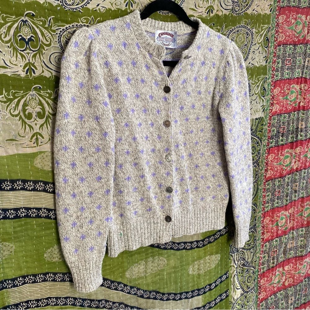 Vintage 80's Cambridge Dry Goods Gray Wool Blend Grandma Cardigan Size Small - Picture 6 of 13